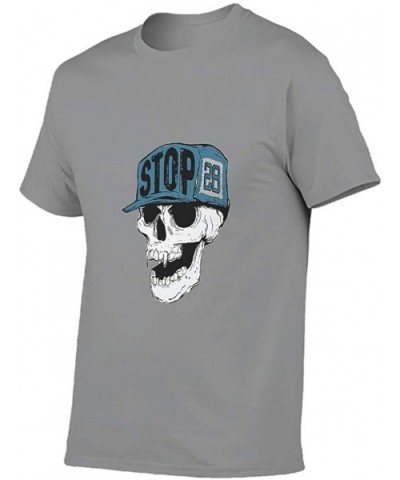 Hats Skull Cotton T Shirt Mens Cool Stylish Short Shirt Art Skull - Dark Gray - CX19DSUHANL $35.17 Undershirts