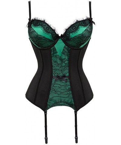 Women's Bustier Corset Sexy Lace Mesh Push Up Girdle Waist Cincher with Garter Belt - Green - C0188O7WU7W $24.55 Bustiers & C...