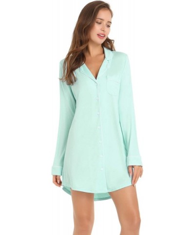 Womens Long Sleeve Nightgown Button Down Nightshirt Bamboo Sleep Shirt Soft Pajama Top - Mint Green - CK18A4QM23L $45.92 Nigh...