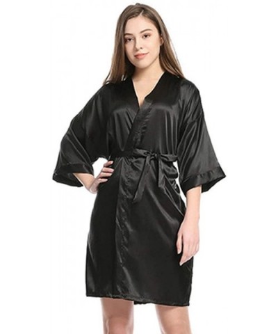 Women's Satin Kimono Robe Sleepwear V-Neck Sleep Bathrobe Soft Sleepwear Nightdress - Black - C11987L6Z3Q $27.77 Robes