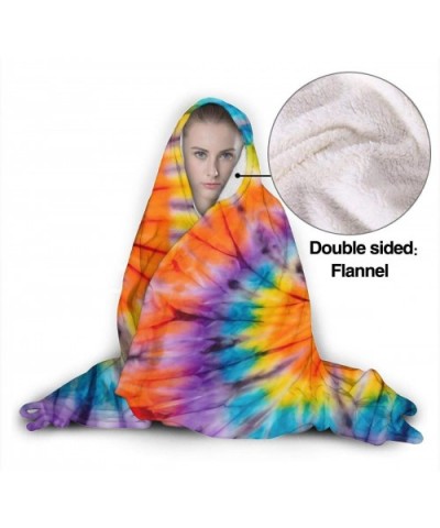 Warm Hoodie Blanket Ties Dye Hooded Throw Wrap Cape Cloak Bathrobe Adults Thermal School Travel Shawl Flannel with Sleeves - ...