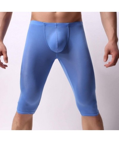 Men's Ice Silk Sexy Solid Color Breathable Youth Ice Silk Trousers - Blue - CK18TGUUM89 $18.90 Boxers