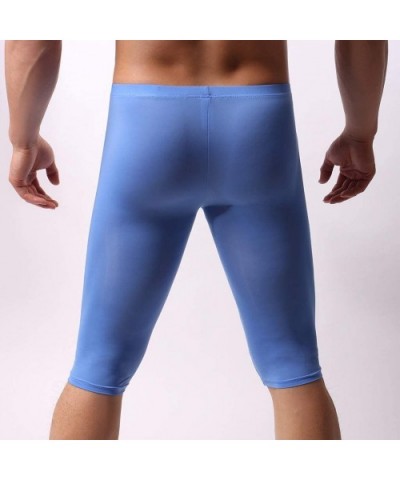 Men's Ice Silk Sexy Solid Color Breathable Youth Ice Silk Trousers - Blue - CK18TGUUM89 $18.90 Boxers