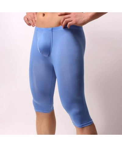 Men's Ice Silk Sexy Solid Color Breathable Youth Ice Silk Trousers - Blue - CK18TGUUM89 $18.90 Boxers