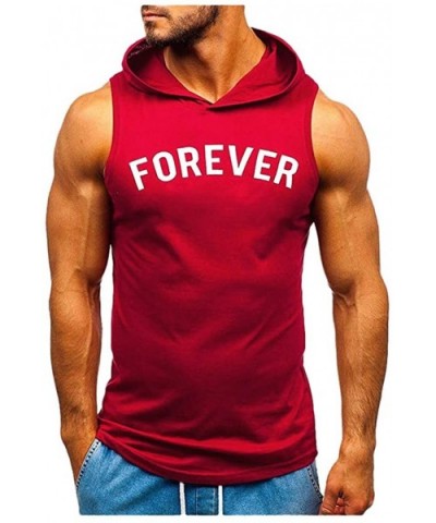 Men's Workout Hooded Tank Tops Bodybuilding Muscle Cut Off T Shirt Sleeveless Gym Hoodies - Wine - CU194EAWX96 $25.15 Shapewear