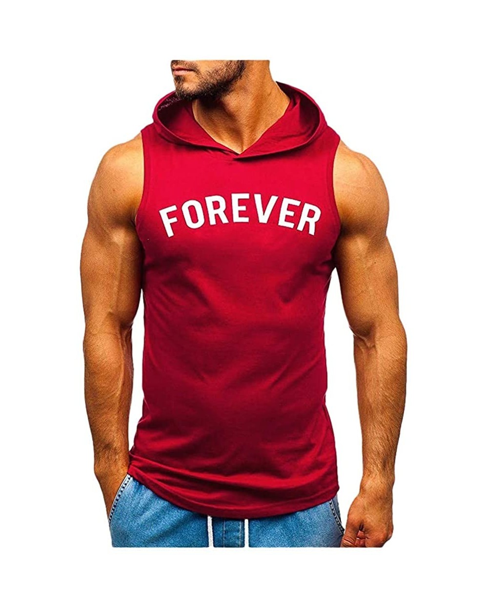 Men's Workout Hooded Tank Tops Bodybuilding Muscle Cut Off T Shirt Sleeveless Gym Hoodies - Wine - CU194EAWX96 $25.15 Shapewear