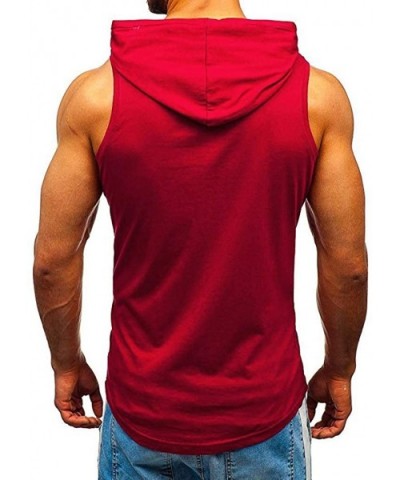 Men's Workout Hooded Tank Tops Bodybuilding Muscle Cut Off T Shirt Sleeveless Gym Hoodies - Wine - CU194EAWX96 $25.15 Shapewear