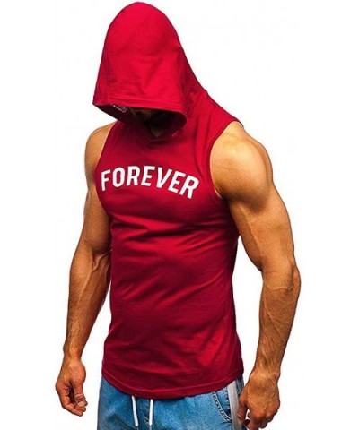 Men's Workout Hooded Tank Tops Bodybuilding Muscle Cut Off T Shirt Sleeveless Gym Hoodies - Wine - CU194EAWX96 $25.15 Shapewear