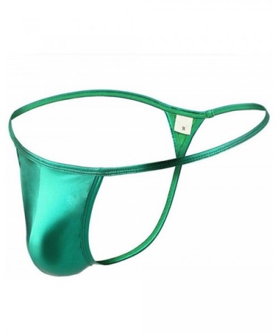 Thongs G-Strings Shinny PU Leather Men Bikini Sexy T-Back Underwear Erotic Stage Strings Homme - Green - C7198OTGGCG $51.48 G...