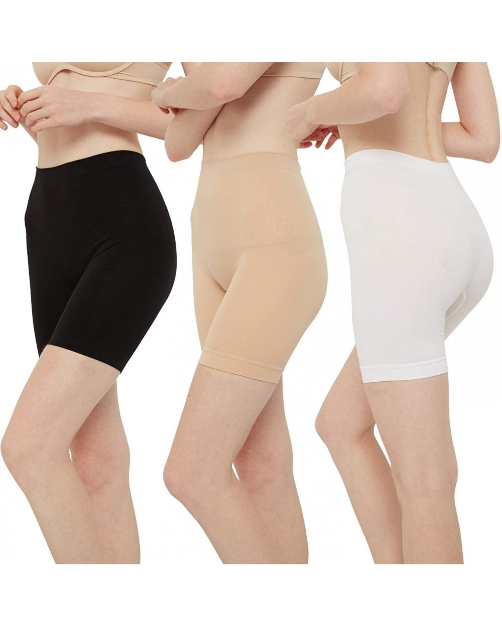 Womens Slip Shorts for Under Dresses High Waisted Summer Shorts 3-Pack - Black Nude White - CX1963A8SQL $30.43 Shapewear