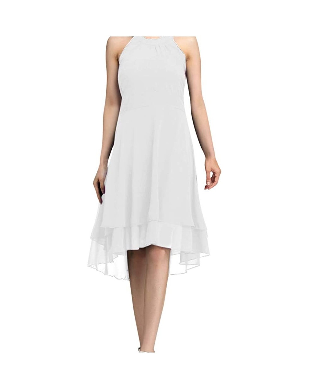 Woman Fashion Solid Layered Cutout Back Sleeveless Dress - White - CK193IA89Z7 $27.74 Thermal Underwear