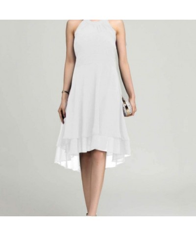 Woman Fashion Solid Layered Cutout Back Sleeveless Dress - White - CK193IA89Z7 $27.74 Thermal Underwear