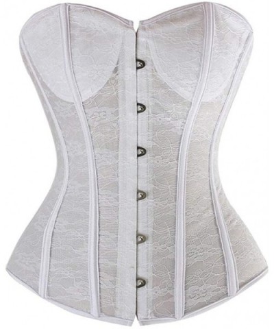 Womens Sexy Bustiers Steel Boned Lace Corset Bridal Wedding Overbust Summer Underwear - White - CS18SYZSG2Z $44.30 Bustiers &...