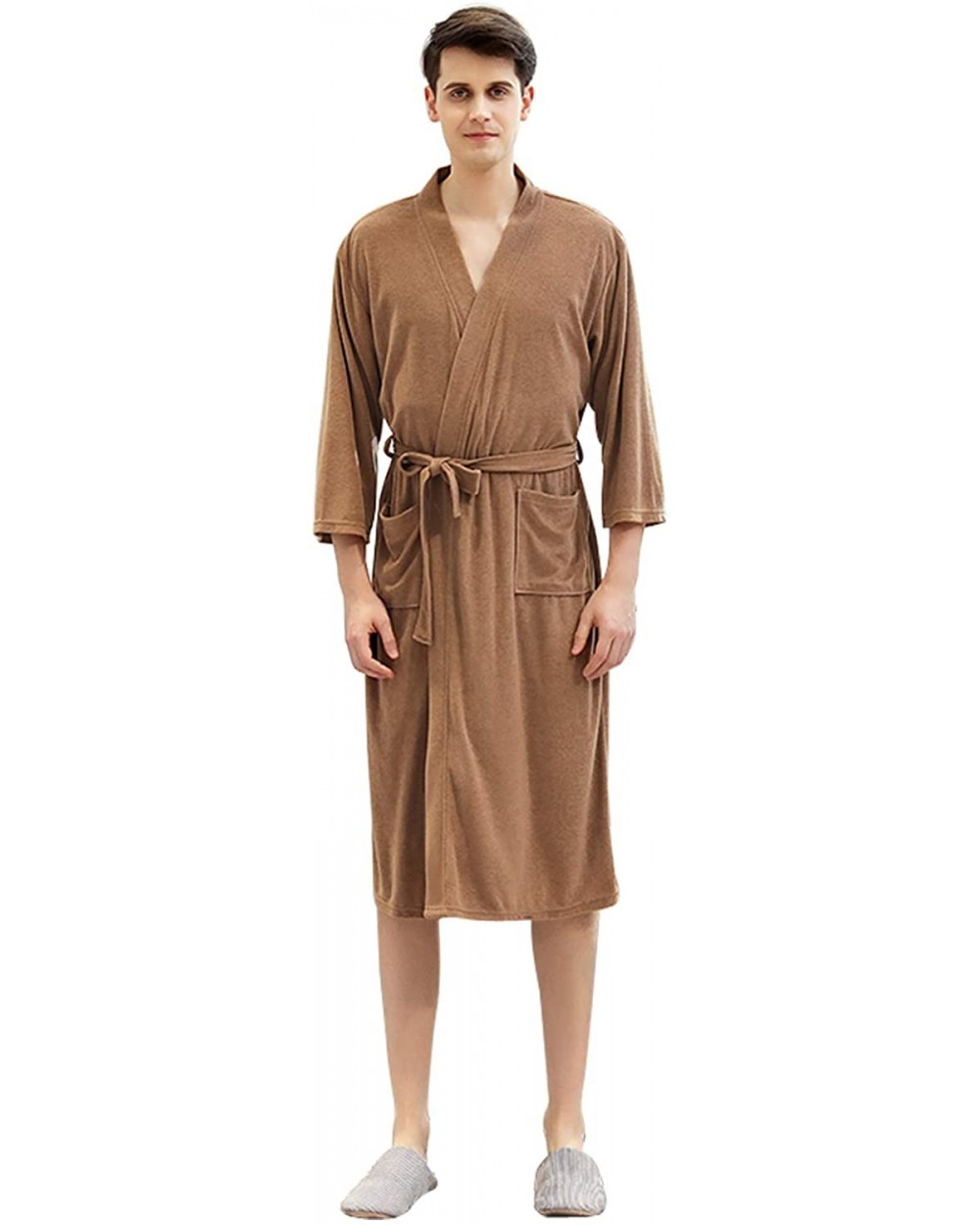 Summer Thin Bathrobe Towel Nightgown Couple Bathrobe - Brown-men - CU1930O37WY $49.12 Robes