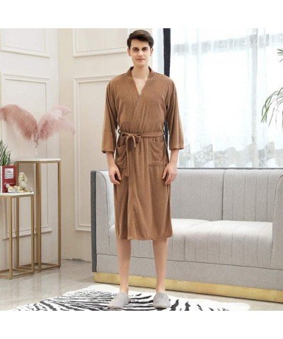 Summer Thin Bathrobe Towel Nightgown Couple Bathrobe - Brown-men - CU1930O37WY $49.12 Robes