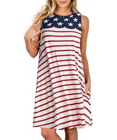 Womens Casual Pockets Patriotic Stripes Star American Flag Print Tank Dress - Red - CU18TYHTW6M $25.38 Panties