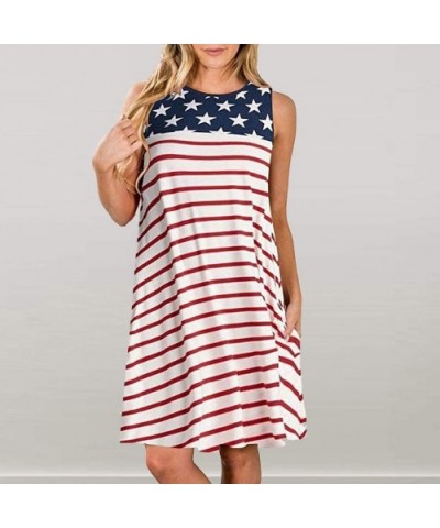 Womens Casual Pockets Patriotic Stripes Star American Flag Print Tank Dress - Red - CU18TYHTW6M $25.38 Panties