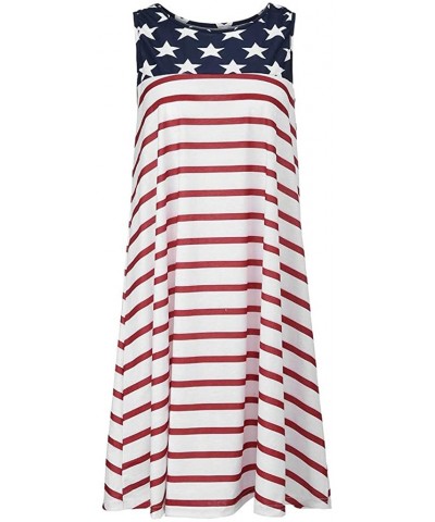 Womens Casual Pockets Patriotic Stripes Star American Flag Print Tank Dress - Red - CU18TYHTW6M $25.38 Panties