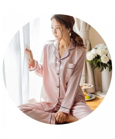 Womens Silk Satin Pajamas Set Long Sleeve Sleepwear Pijama Pajamas Suit Female Sleep Two Piece Set Loungewear Plus Size - Pin...