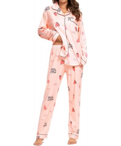 Pajamas for Women Pjs Set Button Down Pajama Floral Long Sleeve Sleepwear Lady Nightwear Soft Lounge Set 09 pink - CG194GCWLN...