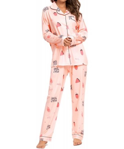 Pajamas for Women Pjs Set Button Down Pajama Floral Long Sleeve Sleepwear Lady Nightwear Soft Lounge Set 09 pink - CG194GCWLN...