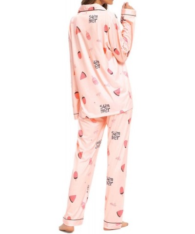 Pajamas for Women Pjs Set Button Down Pajama Floral Long Sleeve Sleepwear Lady Nightwear Soft Lounge Set 09 pink - CG194GCWLN...