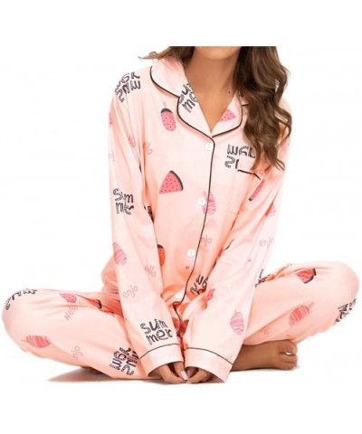 Pajamas for Women Pjs Set Button Down Pajama Floral Long Sleeve Sleepwear Lady Nightwear Soft Lounge Set 09 pink - CG194GCWLN...