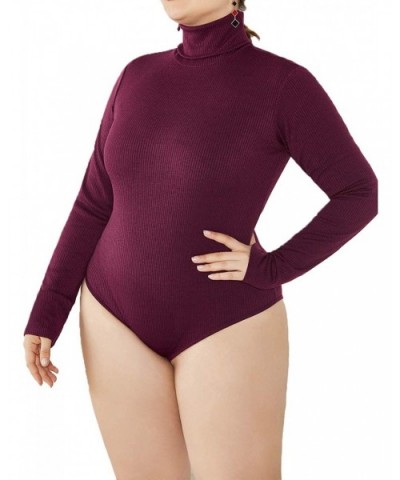Women's Sexy Plus Size Long Sleeve Jumpsuit High Stretch Bodysuit Rompers Playsuit Bodycon Leotards - Fp-wine Red - CZ18X9N8T...