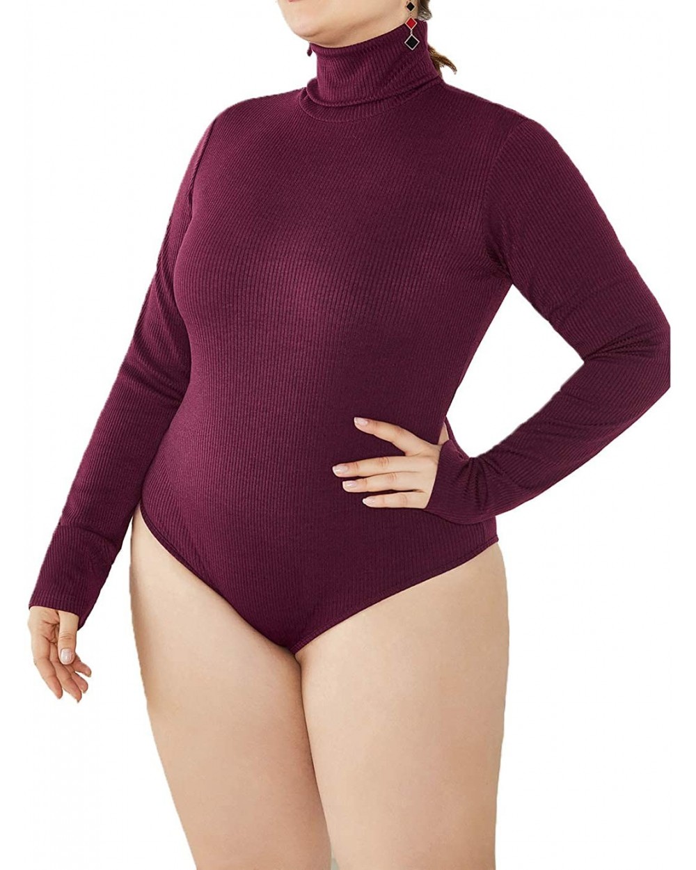 Women's Sexy Plus Size Long Sleeve Jumpsuit High Stretch Bodysuit Rompers Playsuit Bodycon Leotards - Fp-wine Red - CZ18X9N8T...