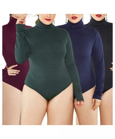 Women's Sexy Plus Size Long Sleeve Jumpsuit High Stretch Bodysuit Rompers Playsuit Bodycon Leotards - Fp-wine Red - CZ18X9N8T...