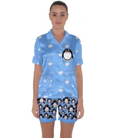 Women's Christmas Pajamas Adorable Animals & Dogs Pug Style Satin Short Sleeve Comfy Xmas Pyjamas Set - Orange & Dodger Blue ...