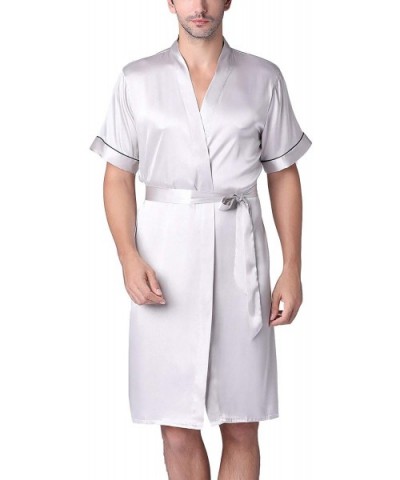 Men's Luxury Silky Robes Short Sleeves Satin Kimono Loungewear Solid Soft Nightwear - Grey - CW194C7SAZM $40.07 Robes