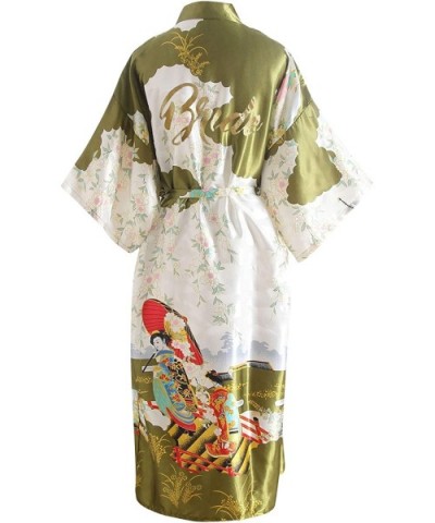 Bride Bridesmaid Robes Womens Dressing Gown Kimono Silky Satin Geisha Bridal Party Bathrobe - Green Bride - CL18Q7RXW55 $42.7...