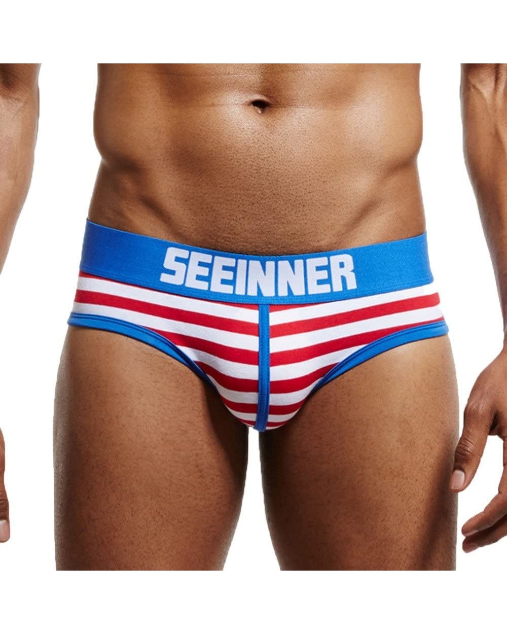 Men's Underwear- Stripe Cotton Shorts Men Boxers Low Waist Briefs - Red - CY192U9XO8U $19.31 Briefs