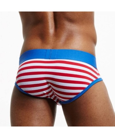 Men's Underwear- Stripe Cotton Shorts Men Boxers Low Waist Briefs - Red - CY192U9XO8U $19.31 Briefs