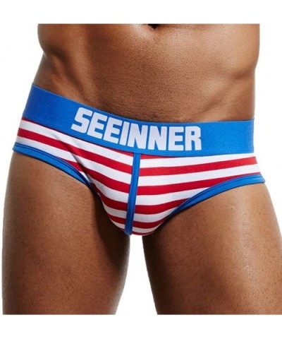 Men's Underwear- Stripe Cotton Shorts Men Boxers Low Waist Briefs - Red - CY192U9XO8U $19.31 Briefs