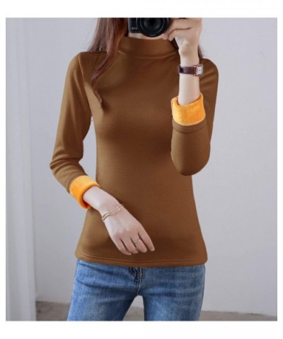 Women's Thermal Underwear Tops Winter Warm High Neck Fleece Lined Baselayer Long Shirts - Khaki - CT18ZGSSLEE $38.78 Thermal ...