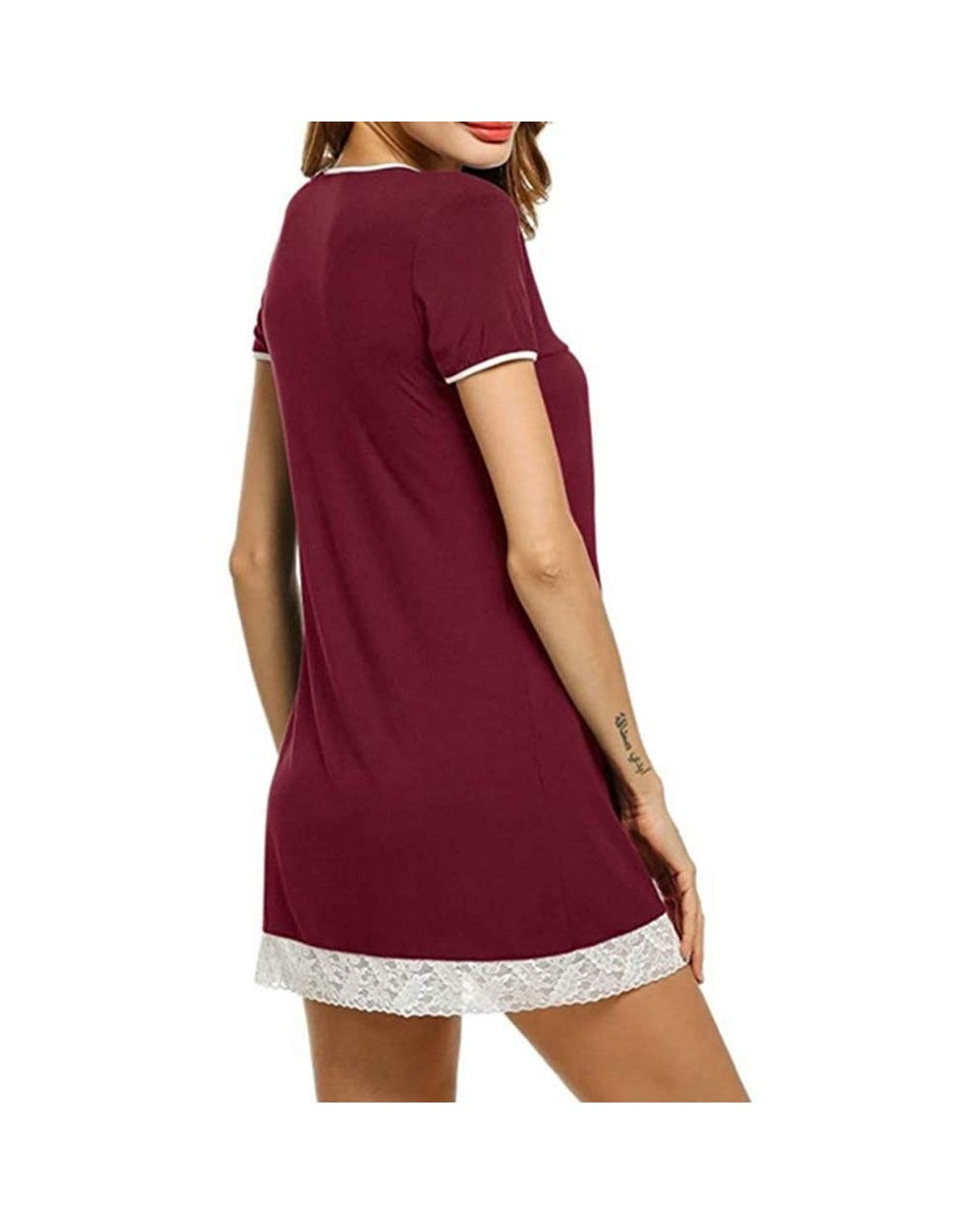 Women's Pajamas- lace Stitching Dresses- Home wear-Red-M - Red - CC19CARS5SH $58.43 Nightgowns & Sleepshirts