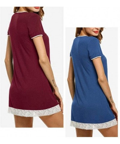 Women's Pajamas- lace Stitching Dresses- Home wear-Red-M - Red - CC19CARS5SH $58.43 Nightgowns & Sleepshirts