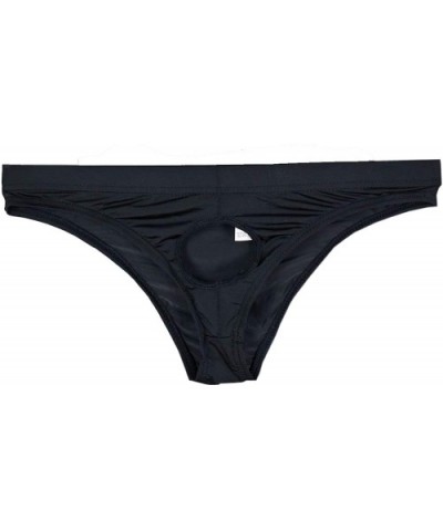 Men's Sexy Thong Ice Silk Briefs Comfort Underwear - Black - CT18TG5AZEA $14.13 G-Strings & Thongs