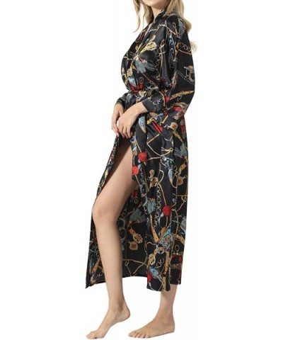 Women's Kimono Robe Vintage Long Satin Bathrobe Sleepwear Ladies Loungewear - Black - C3198EY2XG5 $14.74 Robes