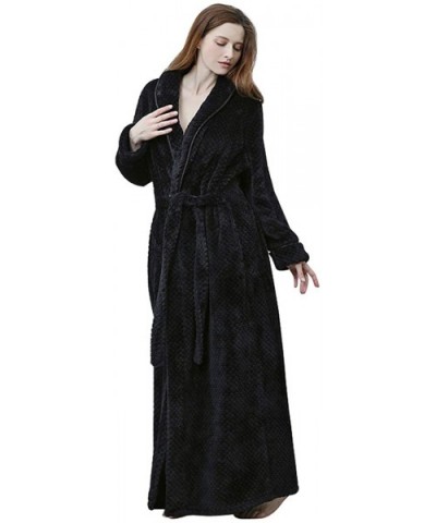 Extended Flannel Warm Coral Plaid Bathrobe Pajamas - Black-women - CC1932COSK4 $57.41 Robes