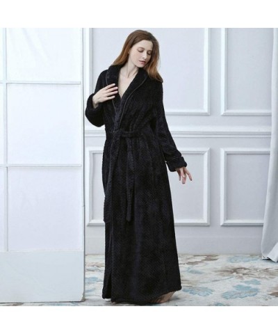 Extended Flannel Warm Coral Plaid Bathrobe Pajamas - Black-women - CC1932COSK4 $57.41 Robes