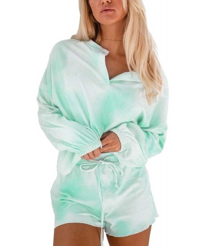 Women's 2 Piece Tie Dye Sweatsuit Set Long Sleeve Jumpsuit Soft Pullover Drawstring Shorts Set - Green - C119DNYID4G $37.32 Sets