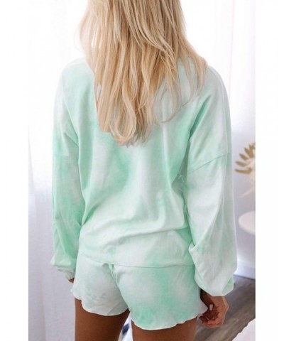 Women's 2 Piece Tie Dye Sweatsuit Set Long Sleeve Jumpsuit Soft Pullover Drawstring Shorts Set - Green - C119DNYID4G $37.32 Sets