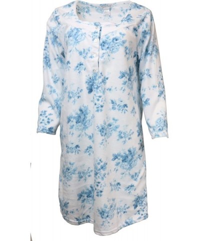 Women's Fleece Nightgown- Long Sleeves- Snuggly Warm - Navy Floral - CT18Z39D492 $28.47 Nightgowns & Sleepshirts