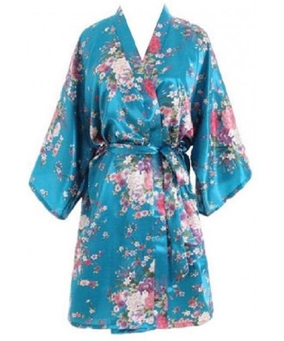 Kimono Belted Thin Short Sleeve Print Slim Fitted Sleepwear - Lake Blue - CH193GD6OX2 $37.37 Tops