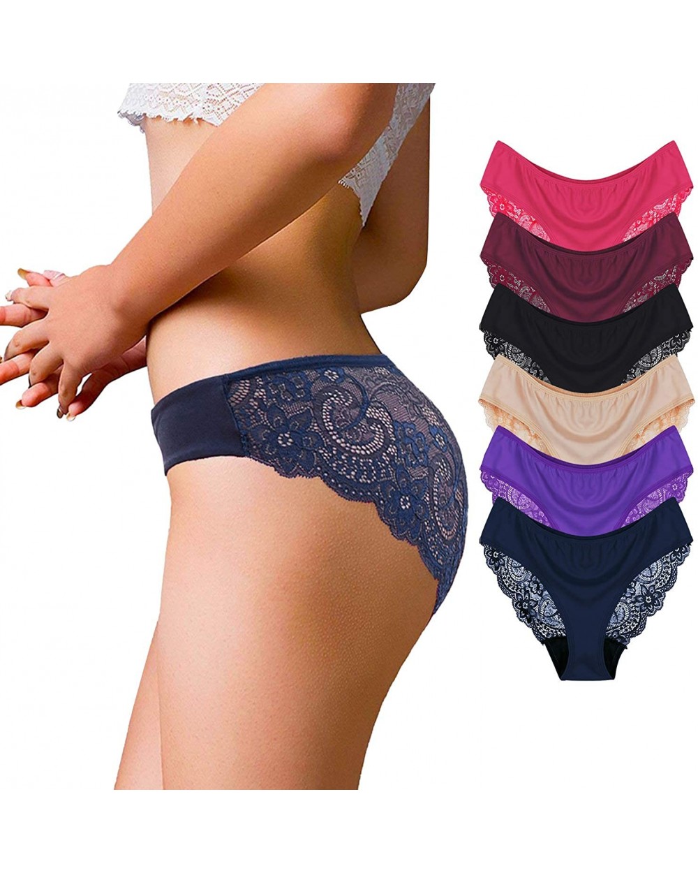 6 Pack Womens Underwear Lace Bikini Panties Invisible Seamless Half Back Coverage Panties - Multicolour - C8194CQLGWC $23.52 ...