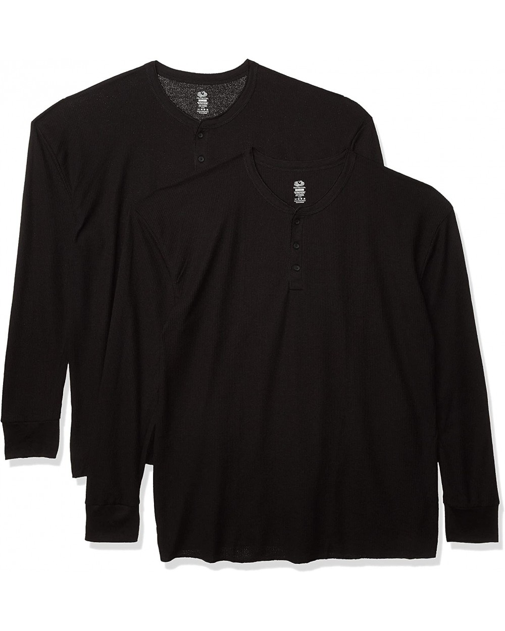 Men's Classic Midweight Waffle Thermal Henley Top - Black/Black (2-pack) - CC11PWS5OWB $43.42 Thermal Underwear