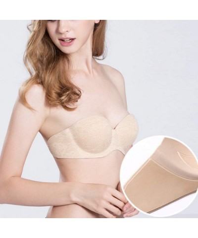 Sexy Gathering Invisible Bras Bralette Underwear Women Push Up Strapless Bra Wedding Brassiere Wire Free Bras - Color of Skin...